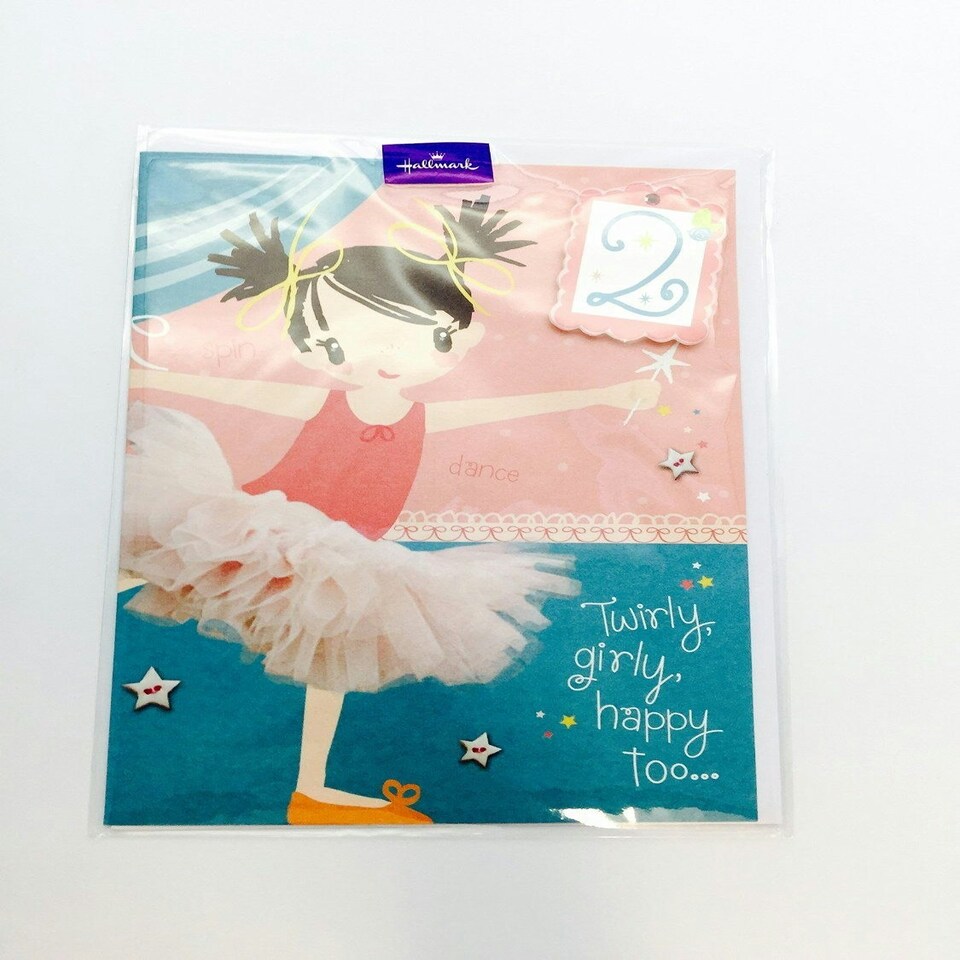image 1 of Girls Ballerina 2nd Happy Birthday Greeting Card With Badge, By Hallmark