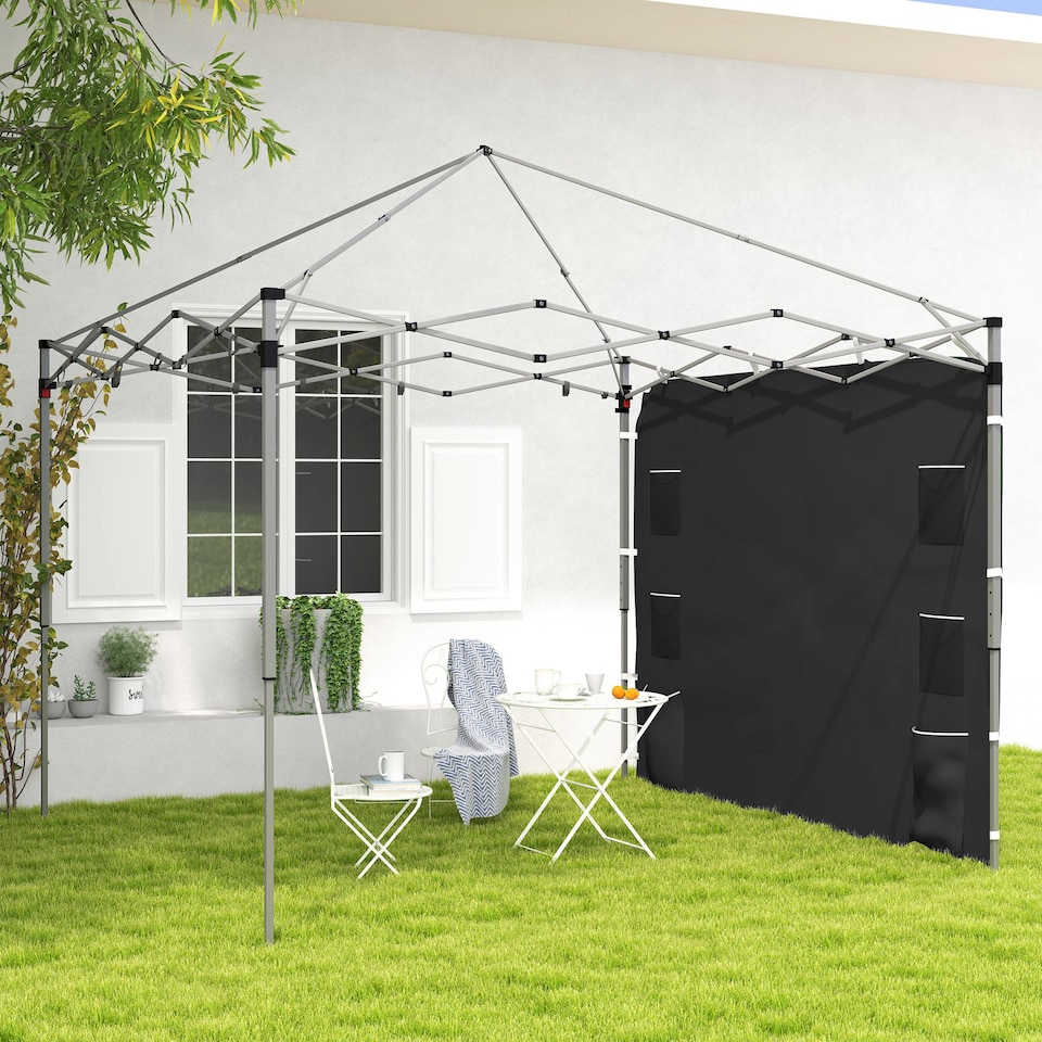 image 1 of Outsunny Gazebo Side Panel, Canopy Sidewall Panel with 4 Mesh Bags and 2 Storage Pockets for 3 x 3 m Straight Leg Pop Up Gazebos, 1 Pack Sidewall Only, Black