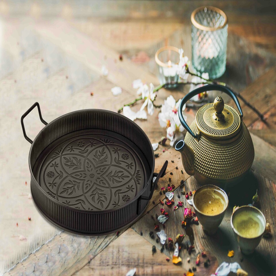 image 1 of Black Round Serving Tray - 5 cm (H) x 47 cm (W) x 37 cm (D)