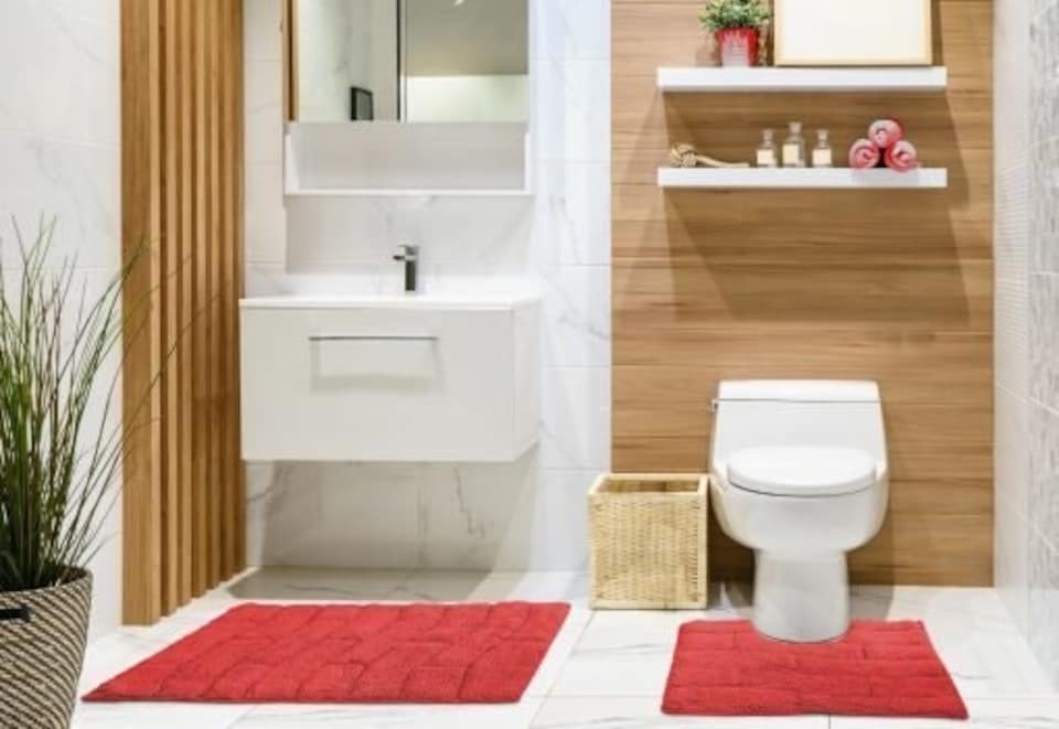 image 1 of Ripple Collection Pure Cotton Jacquard 2pc Bath Set in Red