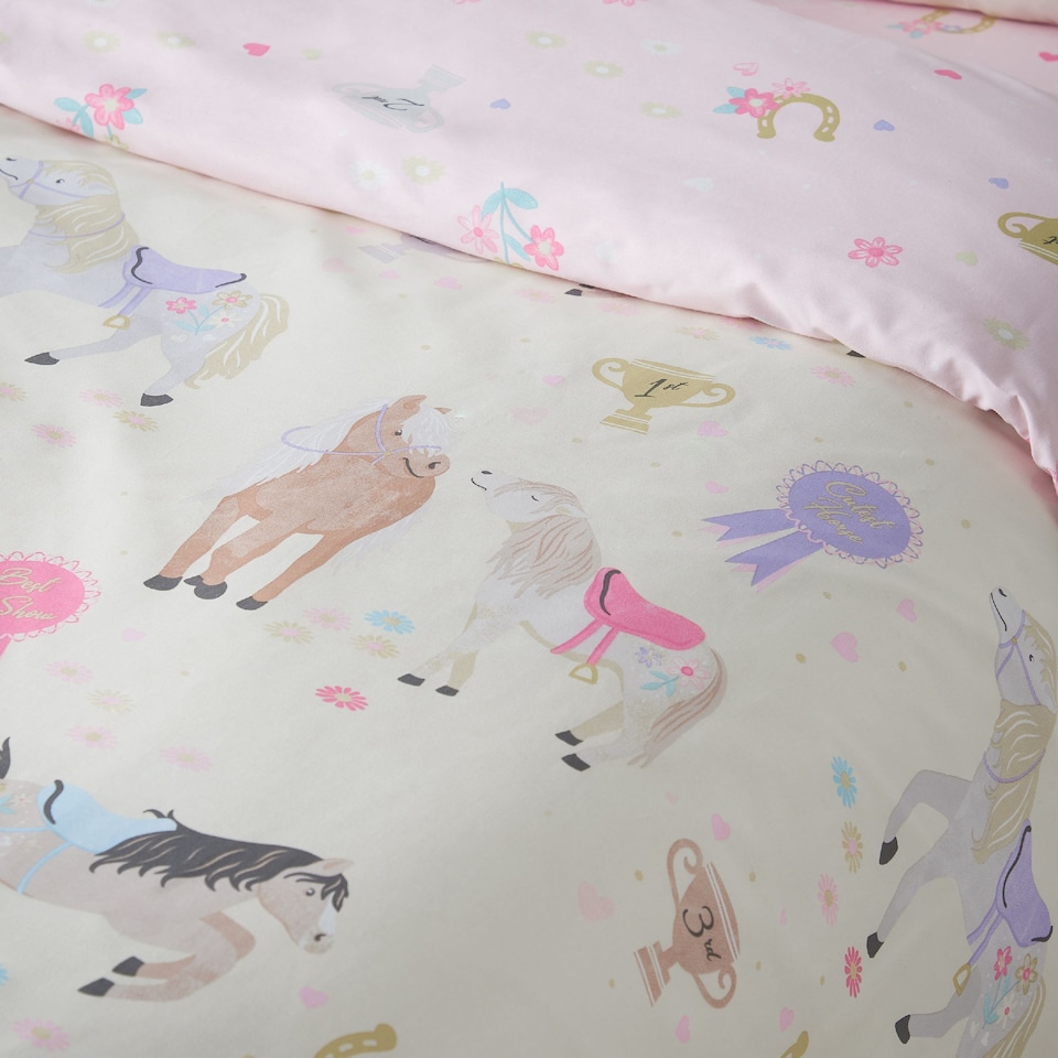 image 1 of Catherine Lansfield Happy Horses Reversible Duvet Cover Set | Cream | Double