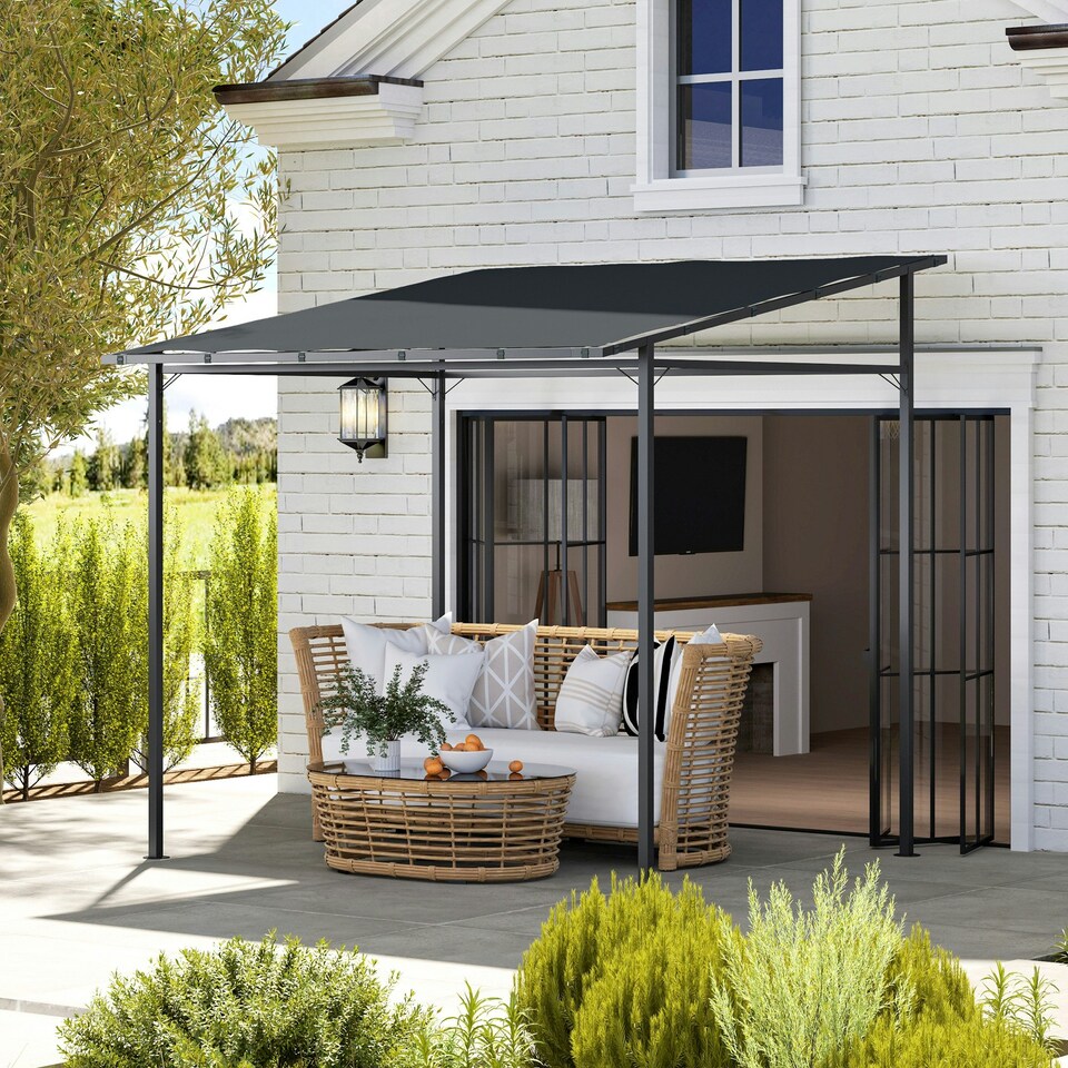 image 1 of Outsunny 2.4 x 2.4 m Wall Mounted Pergola Gazebo, UPF30+, Dark Grey
