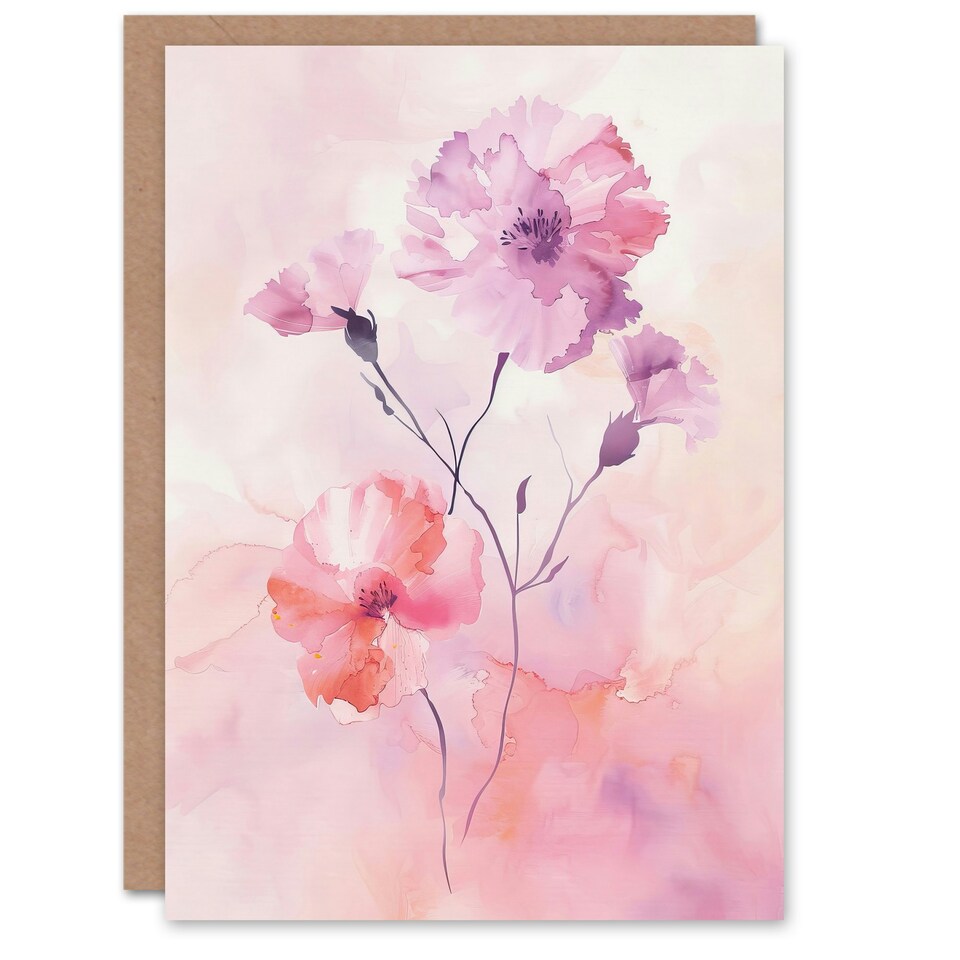 image 1 of Carnation Flowers Watercolour Pink Pastel Her Birthday Card