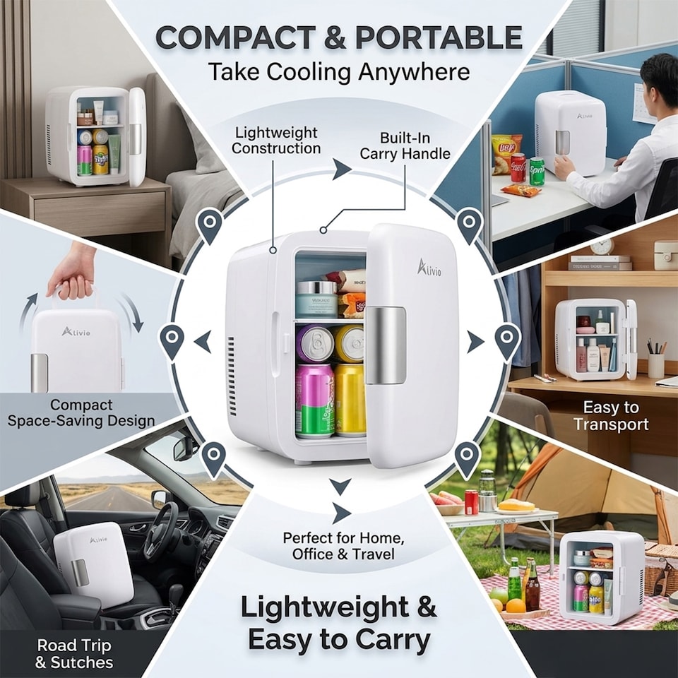 image 1 of Alivio 4L Portable Mini Fridge, Compact Electric Cooler & Warmer for Home, Office & Travel | White | white | 1