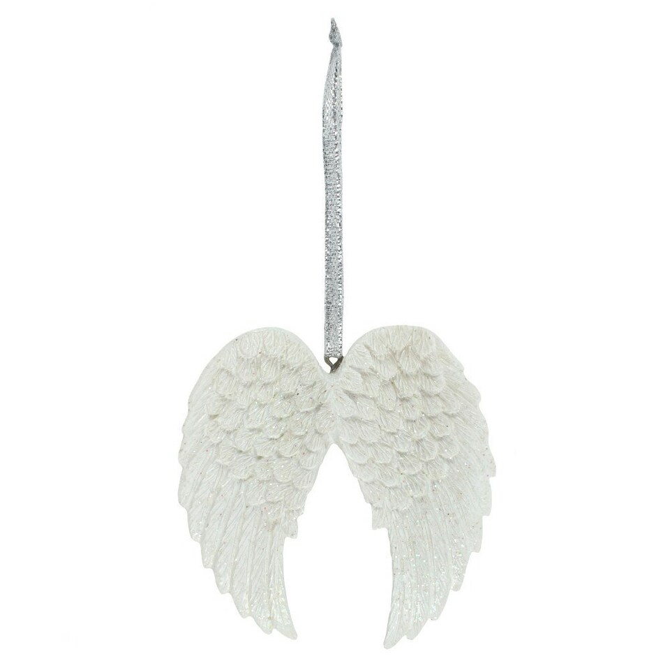 image 1 of Something Different Angel Wings Hanging Ornament - White/Silver - One Size