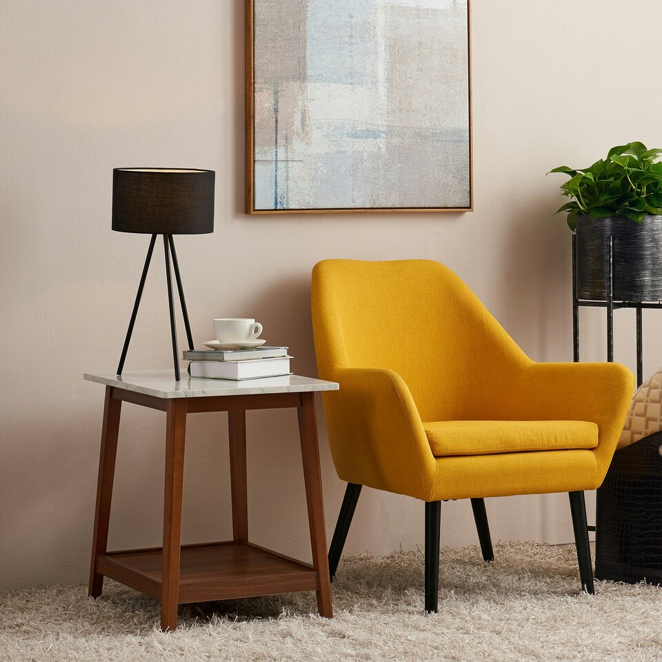 image 1 of Teamson Home Kingston Side Table With Faux Marble Top Solid Wood Leg, Walnut Finish