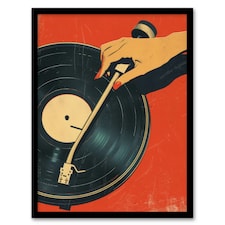 Vintage Retro Vinyl Record Player DJ Red Black Black Framed Wall Art Print A4