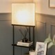 image 1 of ValueLights Taska Black Wooden 3 Tier Corner Floor Lamp with Grey Fabric Shade and Storage Shelves - Bulb Included Black