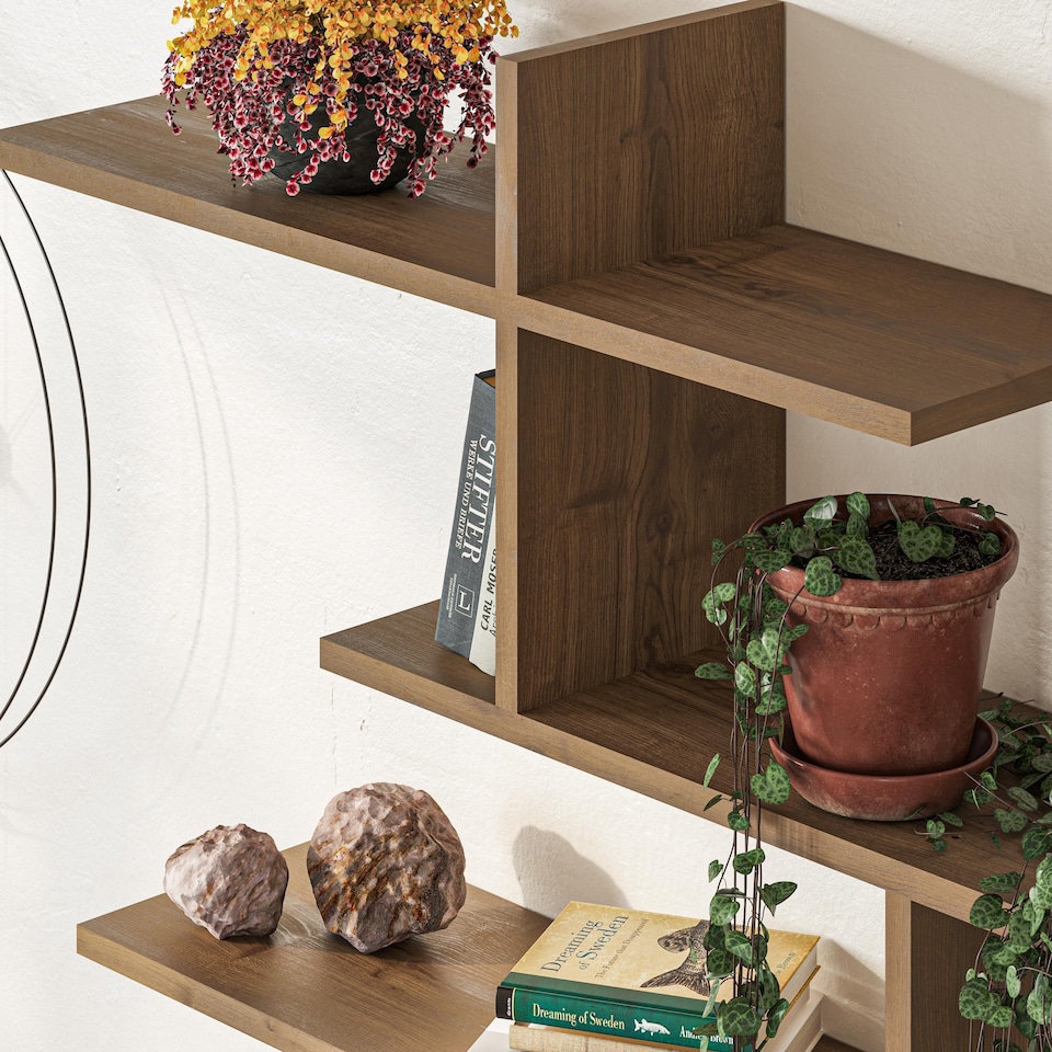 image 1 of Decortie Leo Wall Shelf 123x22x81cm Dark Oak Effect