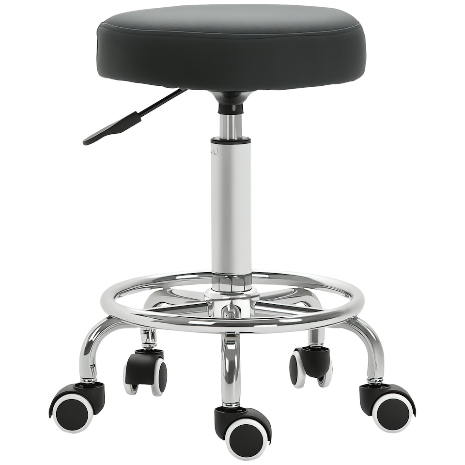 image 1 of Vinsetto Round PU leather Salon Beautician Stool Adjustable Height w/ Footrest