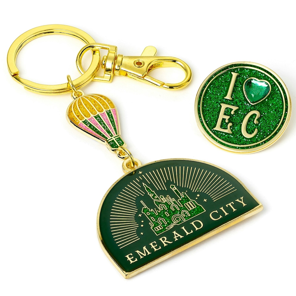 image 1 of Wicked Emerald City Hot air Balloon Keyring & Pin badge Gift Set