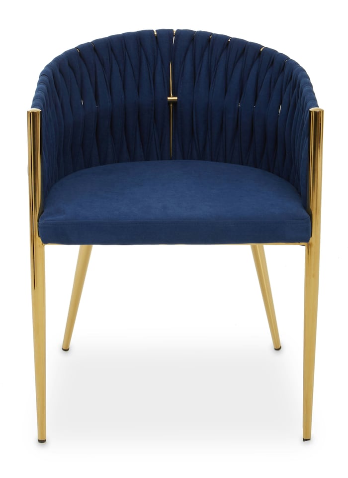 image 1 of Orsina Blue Dining Chair with Woven Back, Dining Room Chair with Braided Pattern, Curved Back Restaurant Chair