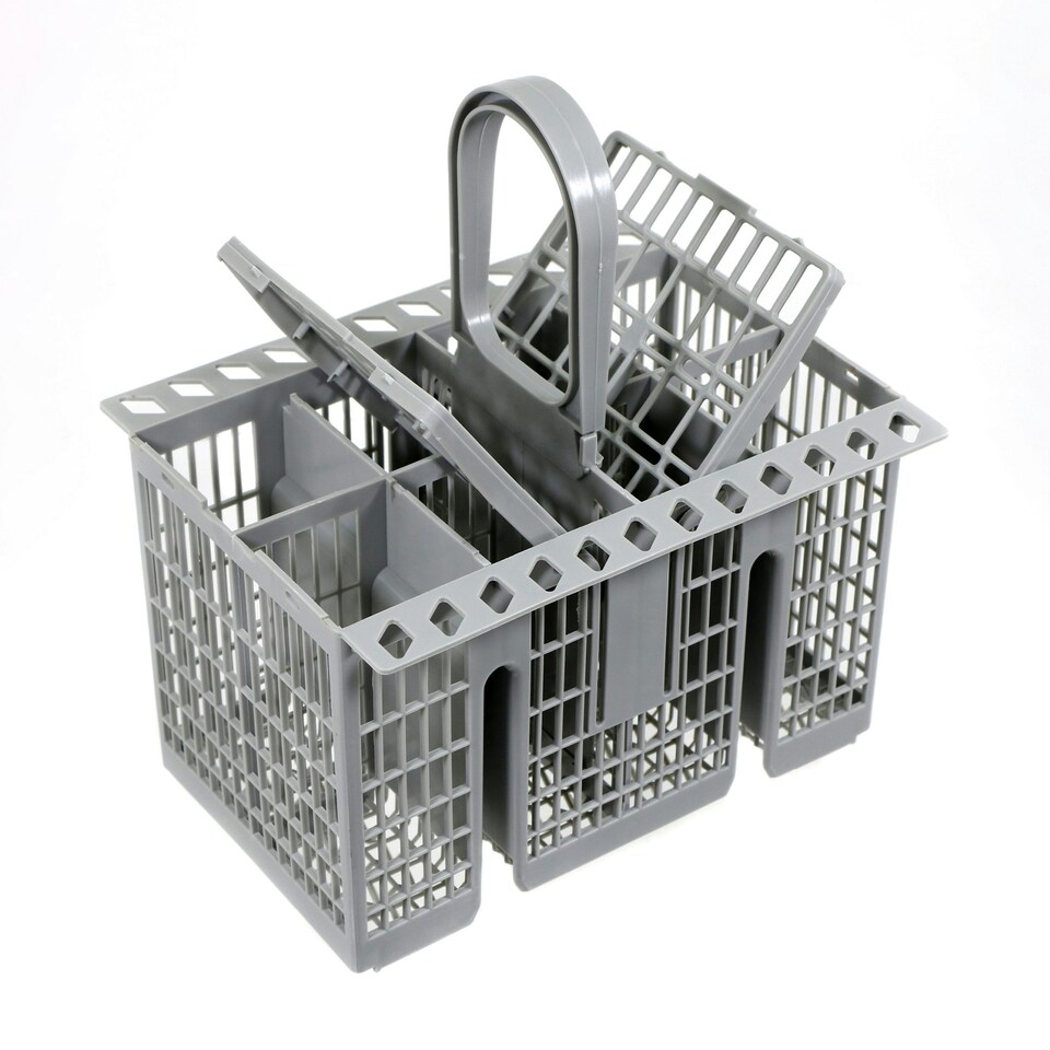 image 1 of SPARES2GO Cutlery Cage Basket compatible with Kenwood Dishwasher (Grey, Removable Handle, 225mm)