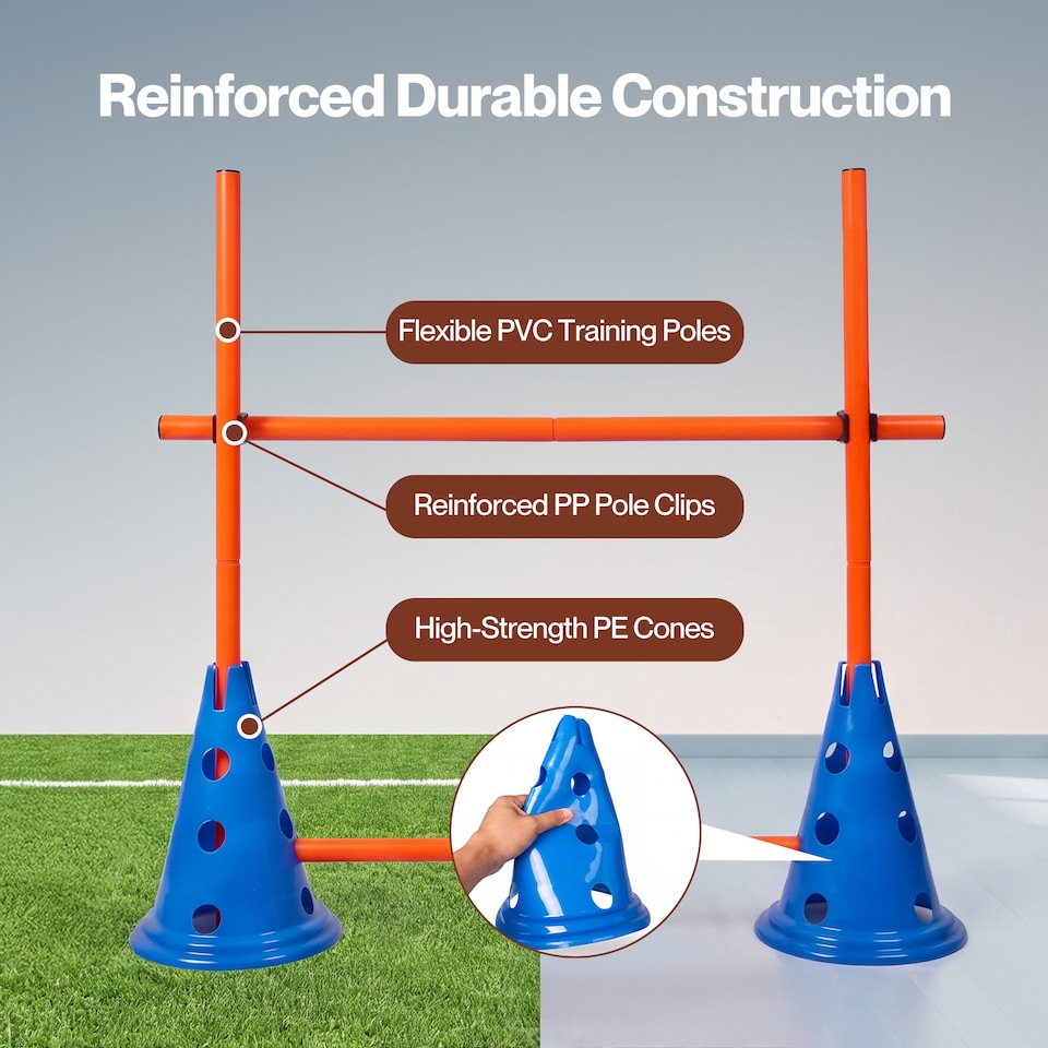 image 1 of Skylos Dog Agility Training Set Hurdle Cone Kit Height Adjustable Storage Bag