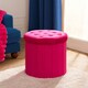 image 1 of OHS Matte Velvet Soft Round Foldable Footstool Seat Storage Organiser Ottoman Pink | Bright Pink