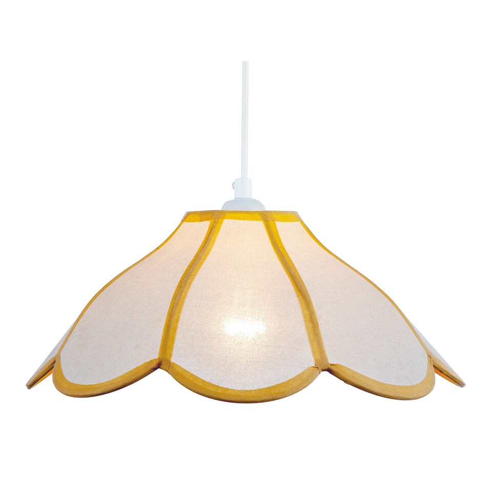 image 1 of Classic Natural Linen Pendant Ceiling Shade with Taupe Cotton Trim