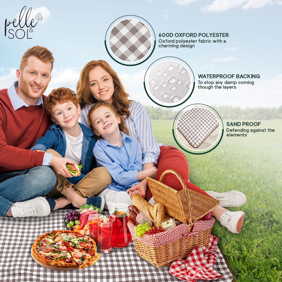 image 1 of Pelle & Sol Brown Picnic Blanket Waterproof 200x140cm