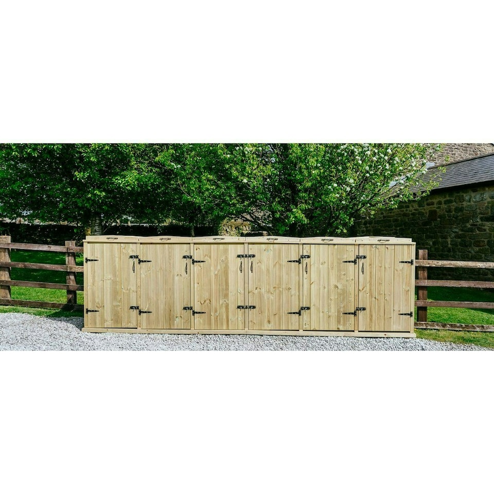 image 1 of Chatburn Sextet Wheelie Bin Store - Timber - L80.4 x W378 x H120 cm - Fits 2 x 180L or 2 x 240L & 4 x 140L Wheelie Bins Brown