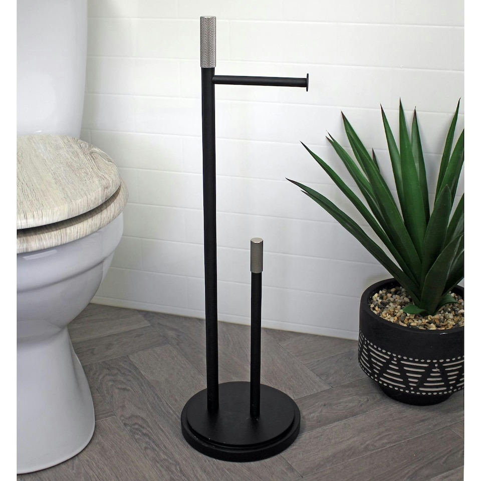 image 1 of Showerdrape Chester Black Toilet Roll Holder & Spare Paper Holder Combination