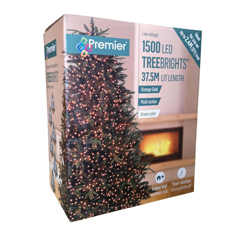 image 1 of 1500 LED 37.5m Indoor Outdoor Christmas Multi Function Mains Operated String Lights with Timer in Vintage Gold