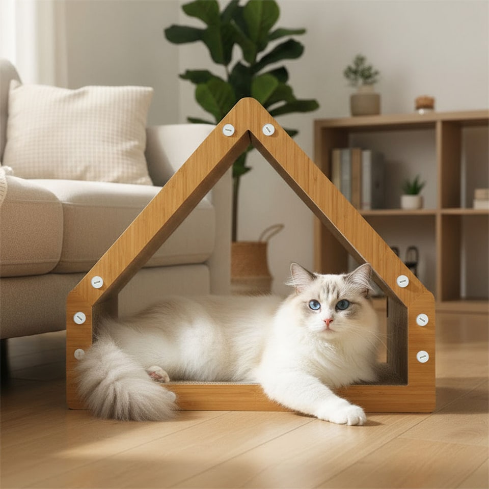 image 1 of Skylos Cat Scratching Board House Corrugated Cardboard Scratcher Indoor