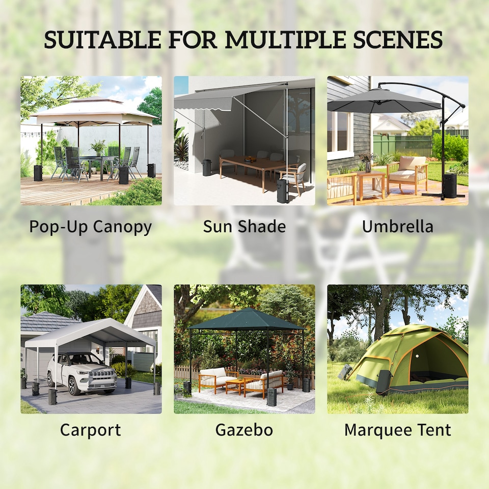 image 1 of Outsunny Set of 4 Heavy Duty Gazebo Weights Bags, 500D Sand Weights, Black | Black | Black | 22 x 22 x 50 cm