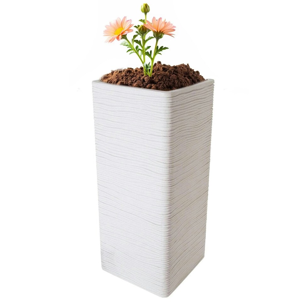 image 1 of 2 x Tall Amalfi Stone Effect Multipurpose Patio Planter Ideal For Home & Garden | White