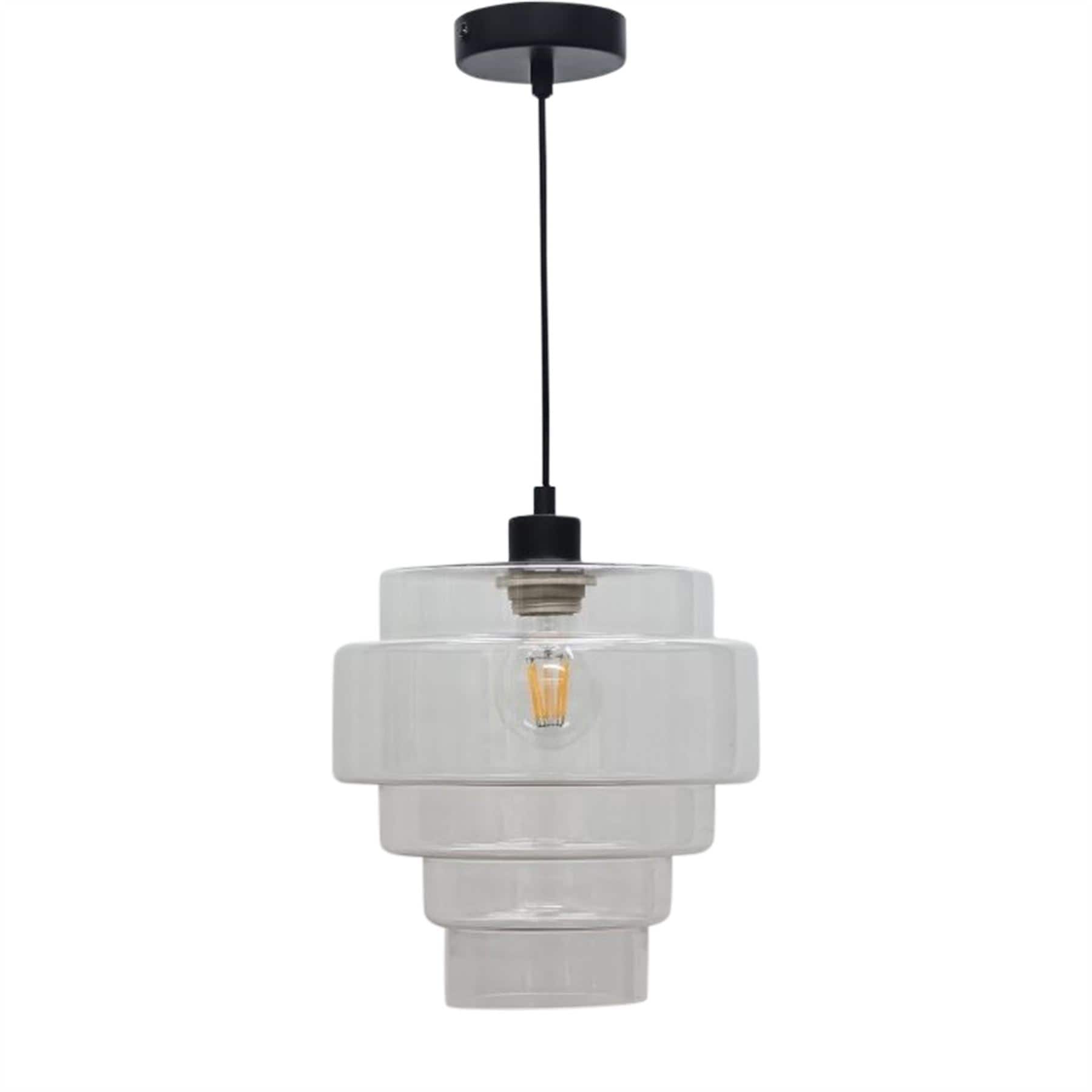 First Choice Lighting Benson - 5 Tier Clear Glass & Black Ceiling Pendant Light Fitting