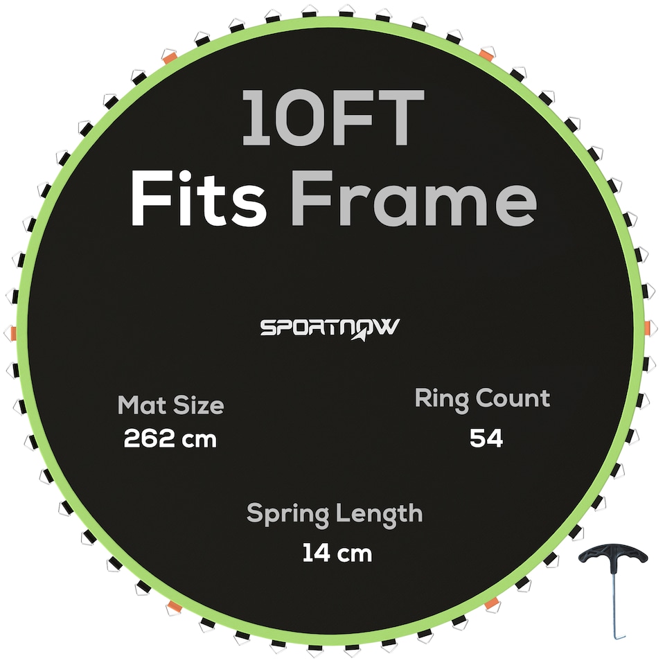 image 1 of SPORTNOW Trampoline Replacement Mat with Eight Rows of Stitching, Spring Pull Tool, 54 V-Hooks, for 10ft Trampoline, Using 14cm Springs, Trampoline Jumping Mat, Green | Green
