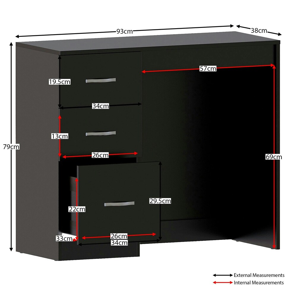 image 1 of Vida Designs Riano 3 Drawer Dressing Table Vanity Makeup Desk, Black