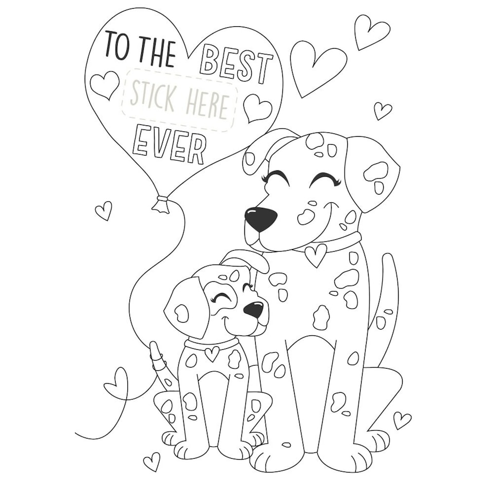 image 1 of Two Dogs Design Multi-Caption Mother's Day Card Colour-Me-in Activity with Stickers