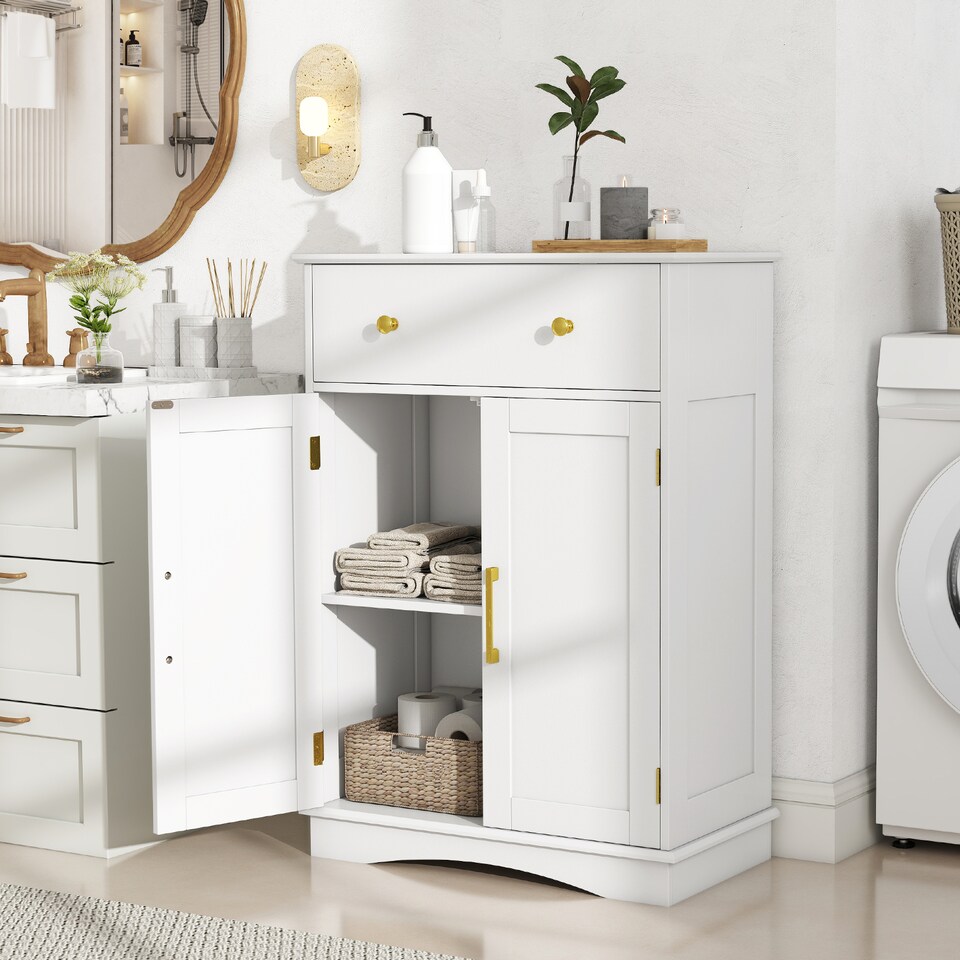 image 1 of COSTWAY Floor Storage Cabinet Buffet Sideboard with Drawer-White