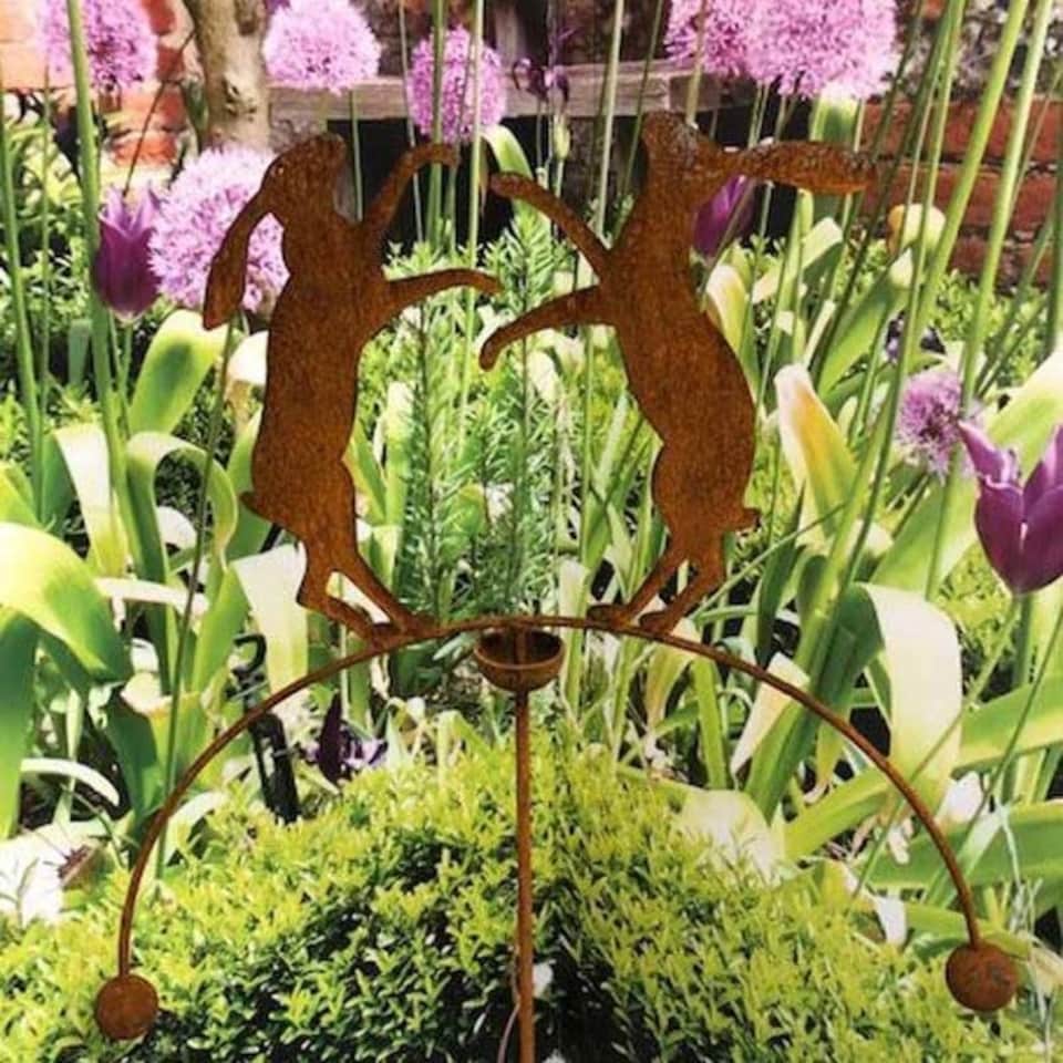 image 1 of Boxing Hares Wind Rocker Double Bare Metal/Ready to Rust - Steel - W54 x H148.5 cm