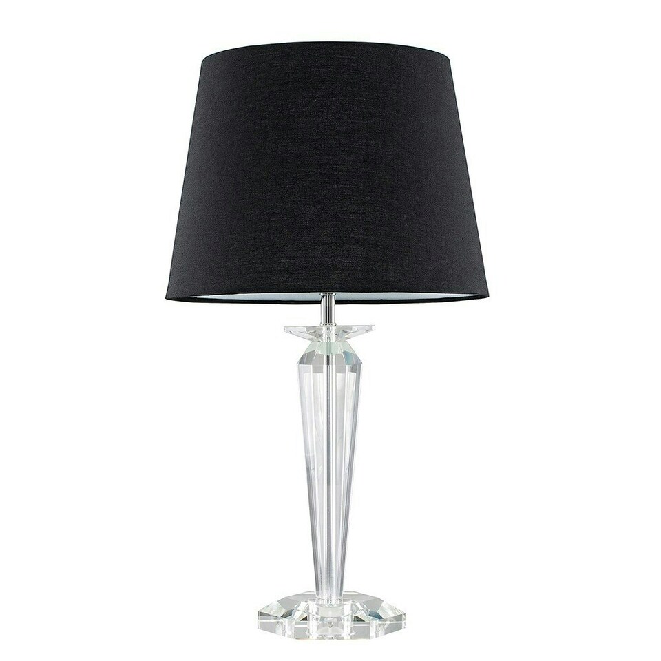 image 1 of ValueLights Davenport Clear Table Lamp with Medium Black Tapered Shade and LED Bulb