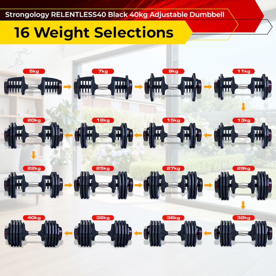 image 1 of Strongology Adjustable Smart Dumbbell Pair from 5kg to 40kg Home Fitness Weights