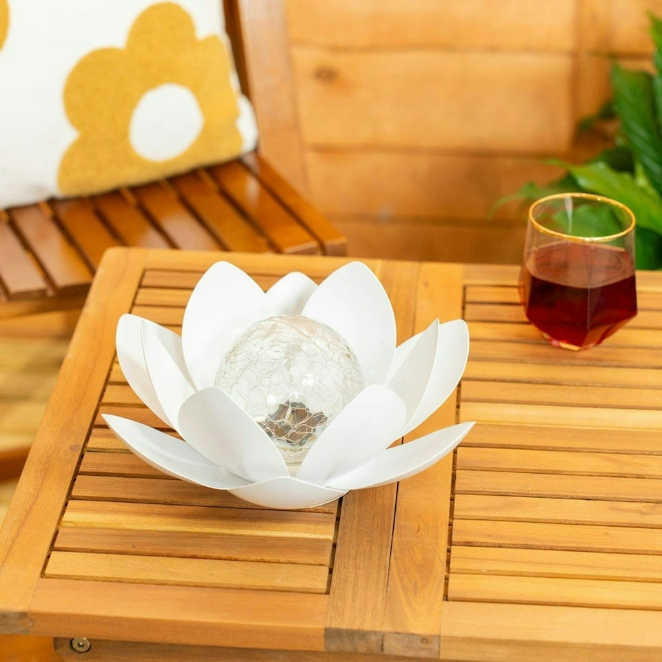 image 1 of ValueLights White Solar Powered Outdoor Waterlily Lotus Flower Decoration Garden Light
