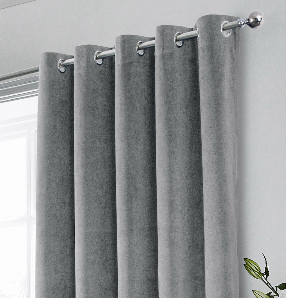 image 1 of Luxury Enhanced Living Grey Velvet, Supersoft, Blackout, Thermal Pair of Curtains with Eyelet Top - 66 x 54 inch (168x137cm)