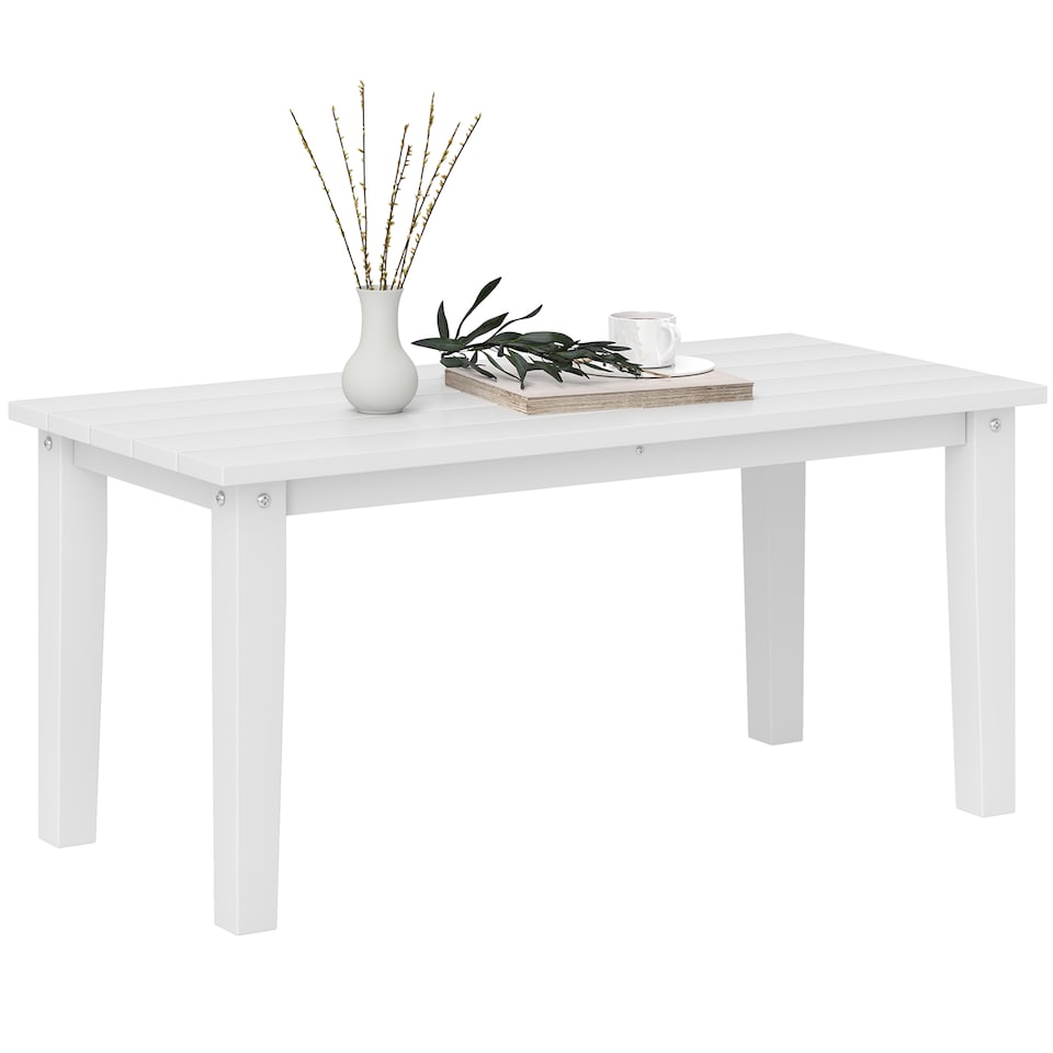 image 1 of Outsunny Outdoor Garden Coffee Table, HDPE All-Weather Rectangular Outdoor Garden Table with Slatted Tabletop for Patio, Balcony, 91 x 44 x 42 cm, White | White | White
