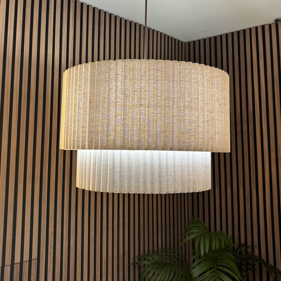 image 1 of CGC Allegra Extra Large Oatmeal Linen Two-Tier Scalloped Drum Lampshade