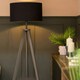 image 1 of ValueLights Morrigan Navy Shade Grey Wood Tripod Floor Lamp & Bulb Blue