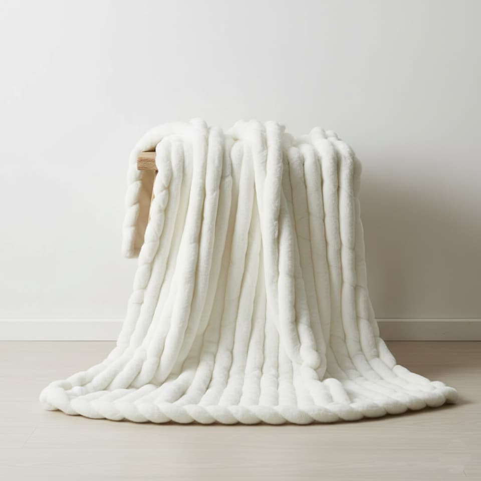 image 1 of Luxury Big Cord Blanket Thick Ribbed Throw Ultimate Comfort Warmth | White