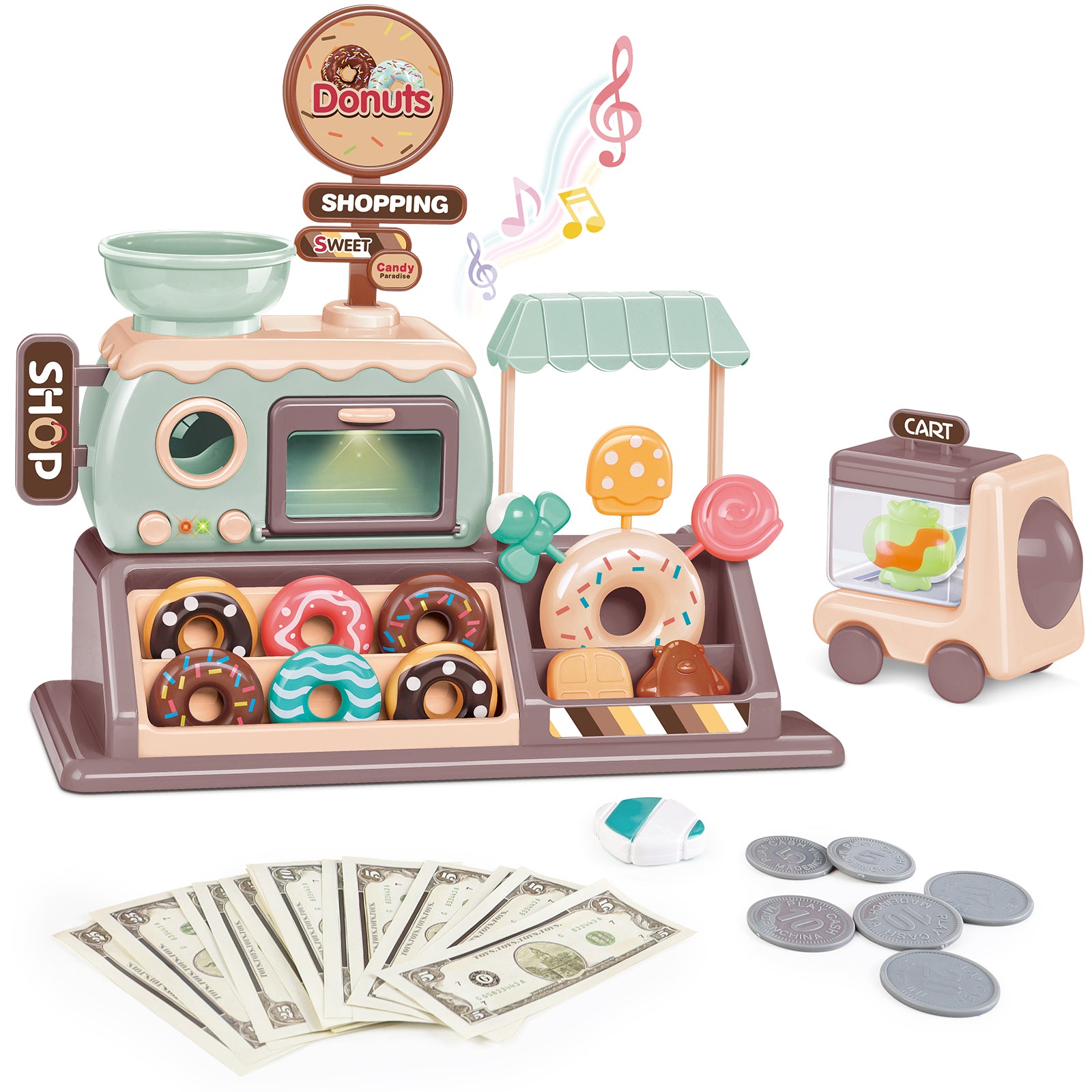 Pretend Play Donut Shop Set - Interactive Donut Maker with Music, Fake Donuts, Candies & Oven - Fun Role Play Bakery Toy for Kids Ages 3+, Perfect Birthday & Christmas Gift for Boys & Girls