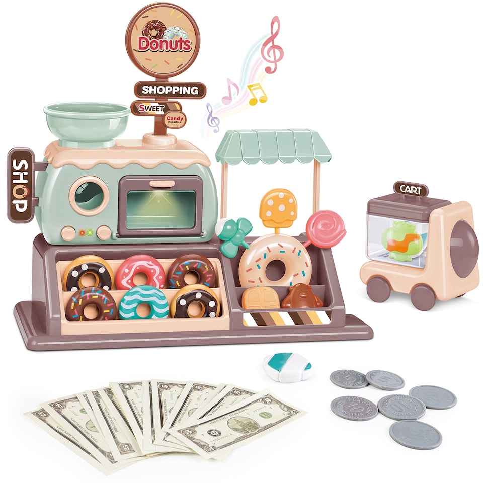 image 1 of Pretend Donut Shop Playset with Donut Maker Machine, Accessories & Music – Role Play Toy for Kids 3+