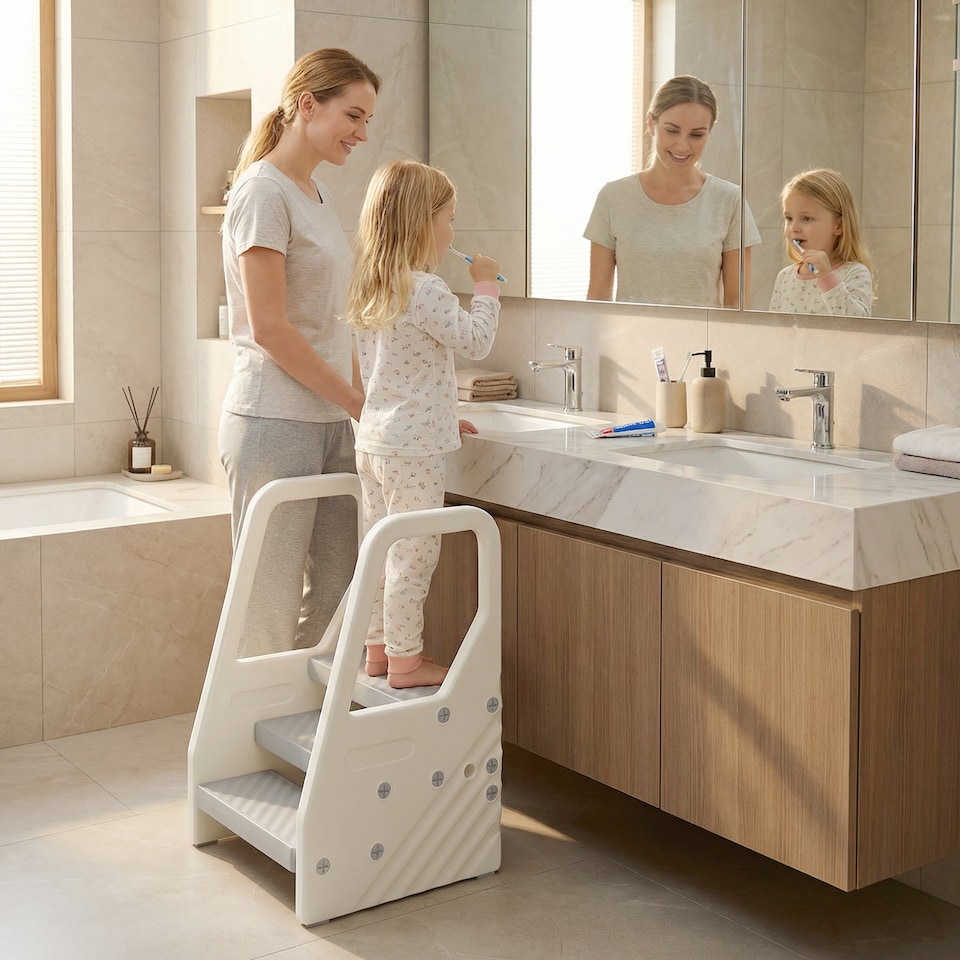 image 1 of AIYAPLAY Toddler Tower, Adjustable 3 Step Kitchen Stool Helper for 2-5 Years | Grey