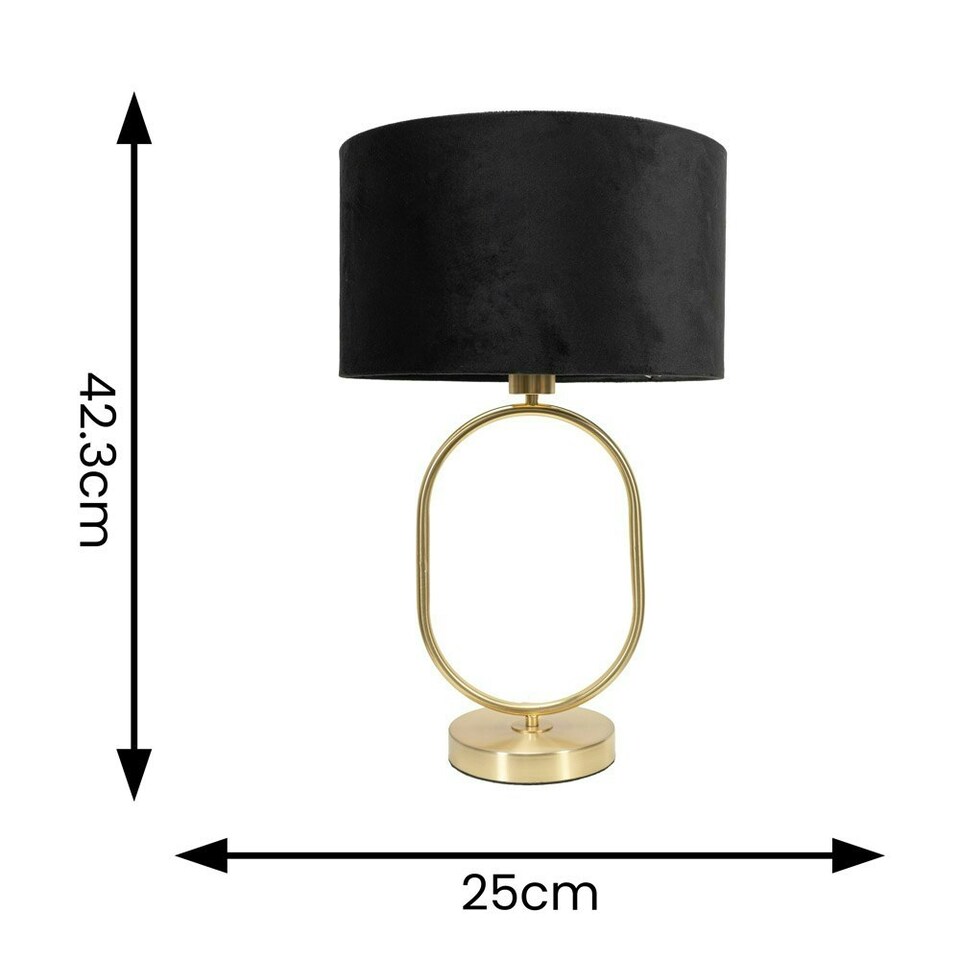 image 1 of ValueLights Antonia Black Velvet Drum Lamp Shade Brushed Gold Oval Table Lamp Gold