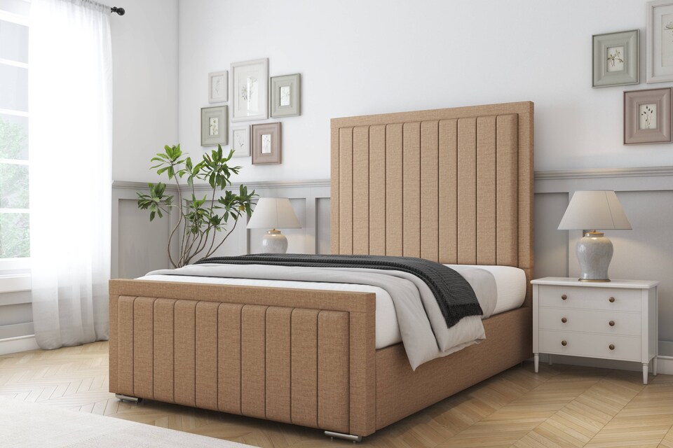 image 1 of Sloomy Pemberton Latte Dumfries Deep-Sided Bed Frame With 50" Upholstered Headboard 3' Single