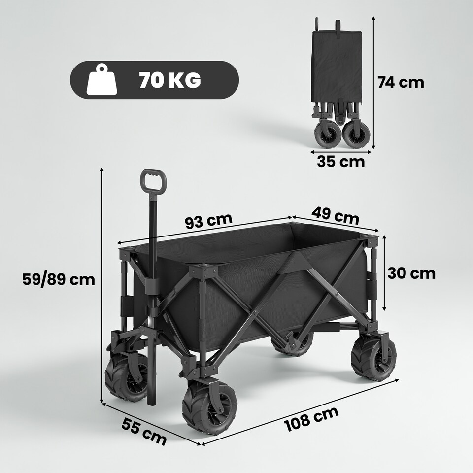 image 1 of Outsunny Outdoor Pull Along Garden Trolley on Wheels Folding Beach Cart Black