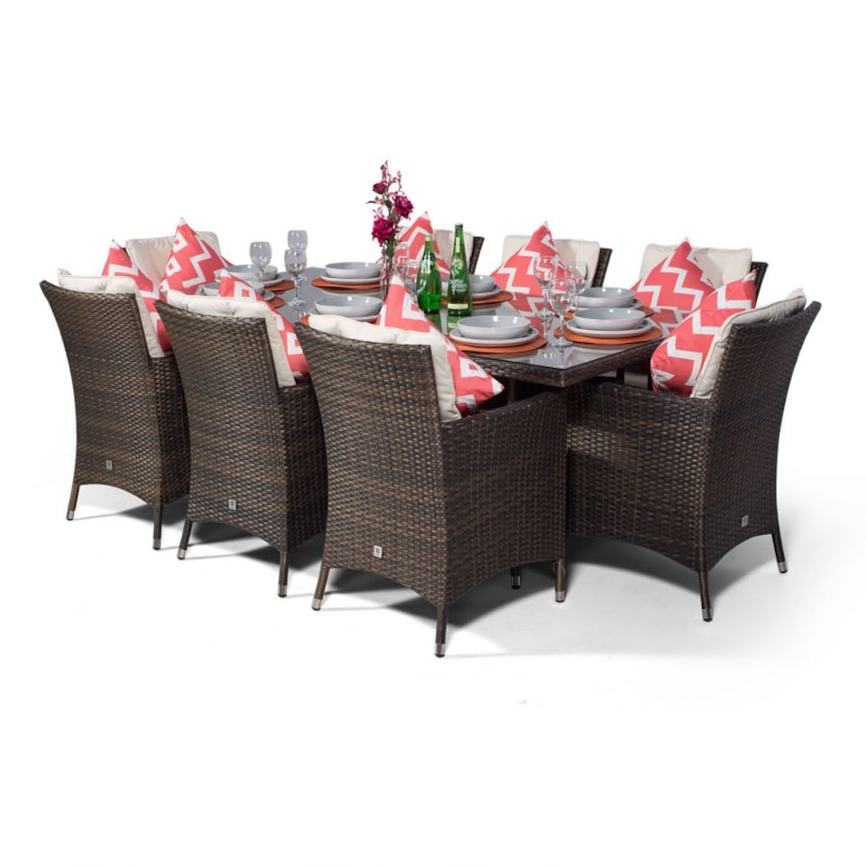 image 1 of Savannah Rectangular 8 Seater Rattan Patio Dining Set | Brown | Brown