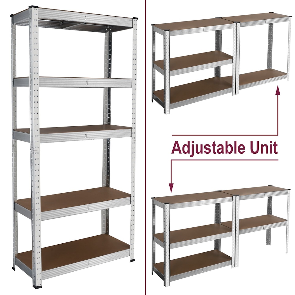 image 1 of House of Home Garage Racking 5 Tier Shelving Unit Boltless Heavy Duty Metal Shelf Shed Storage Silver