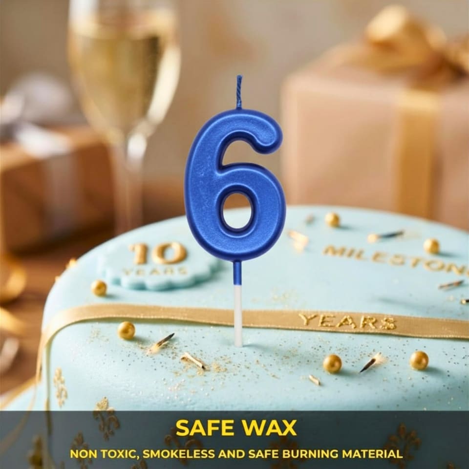 image 1 of Blue 6 Number Candle  Birthday Anniversary Party Cake Decorations Topper | Blue